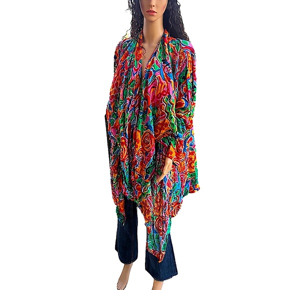Oversized Vintage Abstract Floral Beaded Kimono Cardigan - Picture 8 of 12